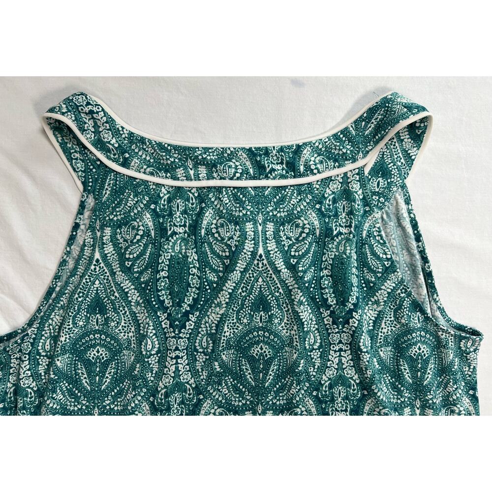 Kate Hill Dress 18W Sleeveless Green White Boat Neck Pockets - Picture 5 of 10